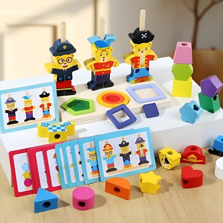 Juego De Mesa Madera Encastre Figuras Patrones Didactico