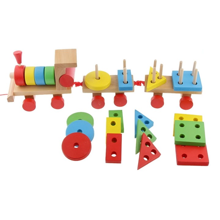 Tren De Madera Encastre Aprendizaje Habilidad Figuras Niños