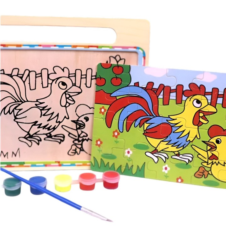 Rompecabezas Puzzle Aprendizaje Niños + Tablero Y Pinturas