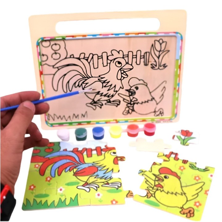 Rompecabezas Puzzle Aprendizaje Niños + Tablero Y Pinturas