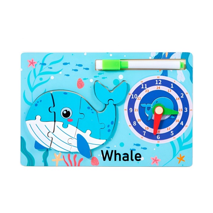 Rompecabeza Didactico Animal Selva + Reloj Tablero Marcador