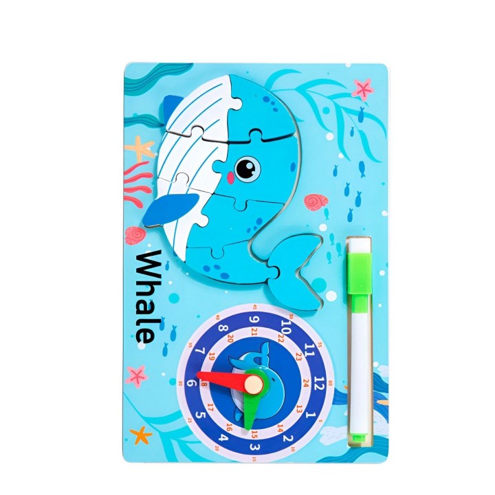 Rompecabeza Didactico Animal Selva + Reloj Tablero Marcador