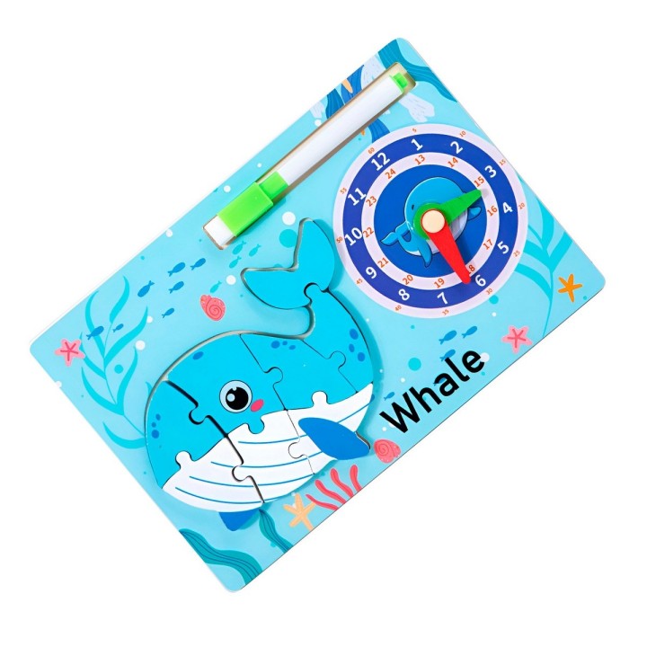 Rompecabeza Didactico Animal Selva + Reloj Tablero Marcador