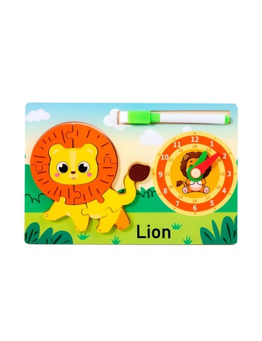Rompecabeza Didactico Animal Selva + Reloj Tablero Marcador