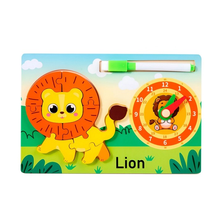 Rompecabeza Didactico Animal Selva + Reloj Tablero Marcador