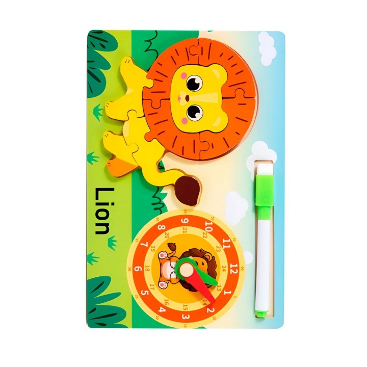 Rompecabeza Didactico Animal Selva + Reloj Tablero Marcador
