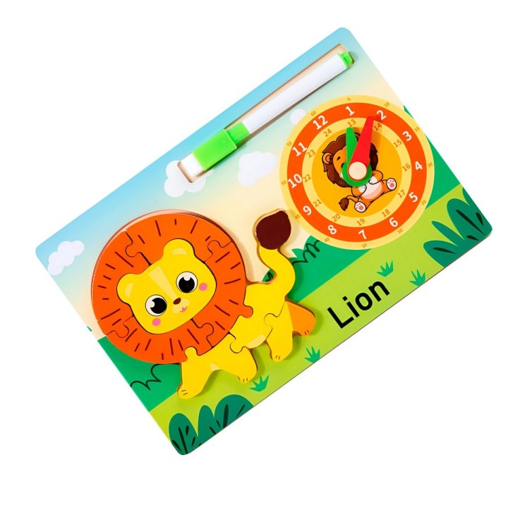 Rompecabeza Didactico Animal Selva + Reloj Tablero Marcador