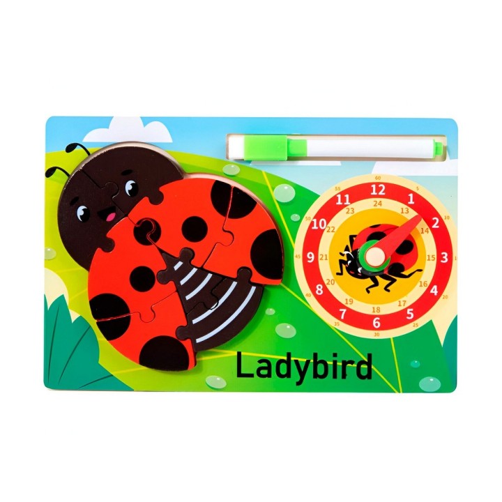 Rompecabeza Didactico Animal Selva + Reloj Tablero Marcador
