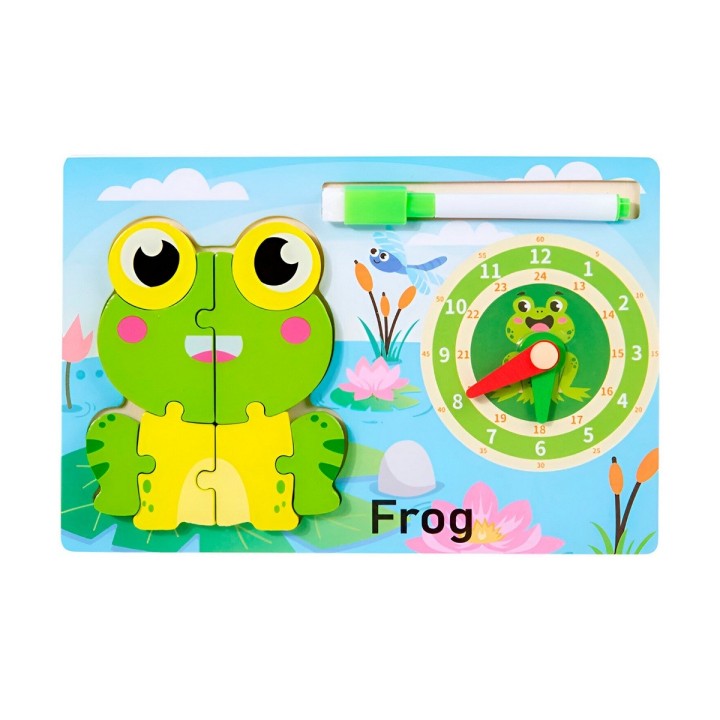 Rompecabeza Didactico Animal Selva + Reloj Tablero Marcador