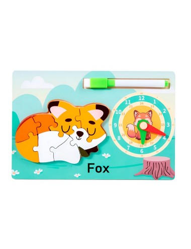 Rompecabeza Didactico Animal Selva + Reloj Tablero Marcador