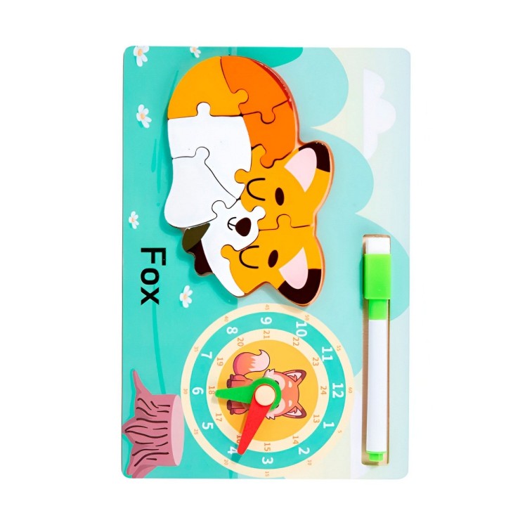 Rompecabeza Didactico Animal Selva + Reloj Tablero Marcador