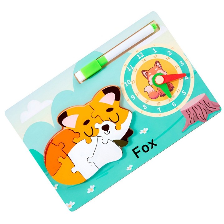 Rompecabeza Didactico Animal Selva + Reloj Tablero Marcador