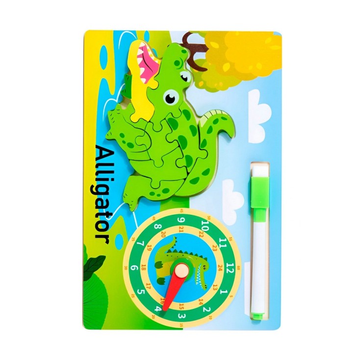 Rompecabeza Didactico Animal Selva + Reloj Tablero Marcador