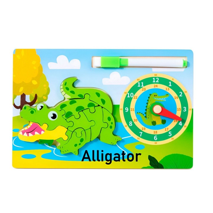 Rompecabeza Didactico Animal Selva + Reloj Tablero Marcador