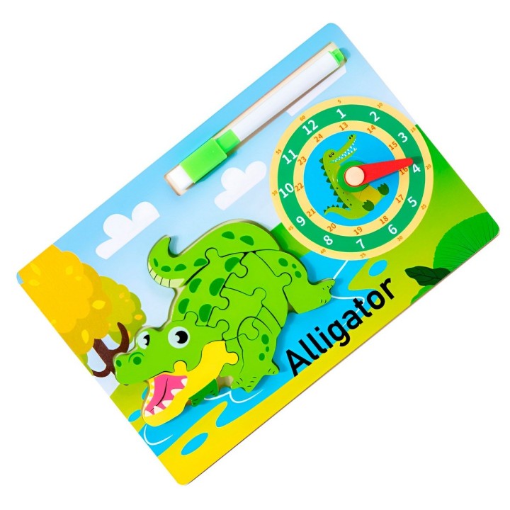Rompecabeza Didactico Animal Selva + Reloj Tablero Marcador