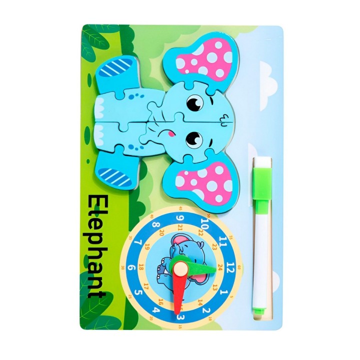 Rompecabeza Didactico Animal Selva + Reloj Tablero Marcador