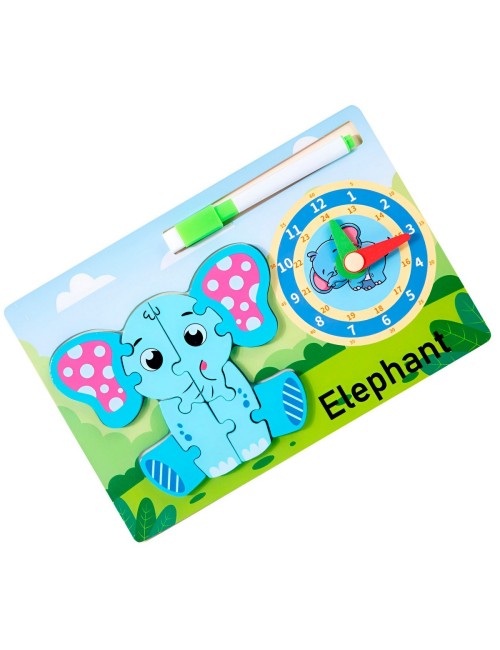 Rompecabeza Didactico Animal Selva + Reloj Tablero Marcador