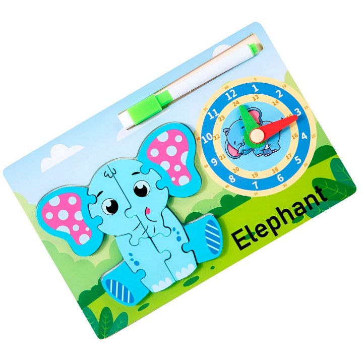 Rompecabeza Didactico Animal Selva + Reloj Tablero Marcador