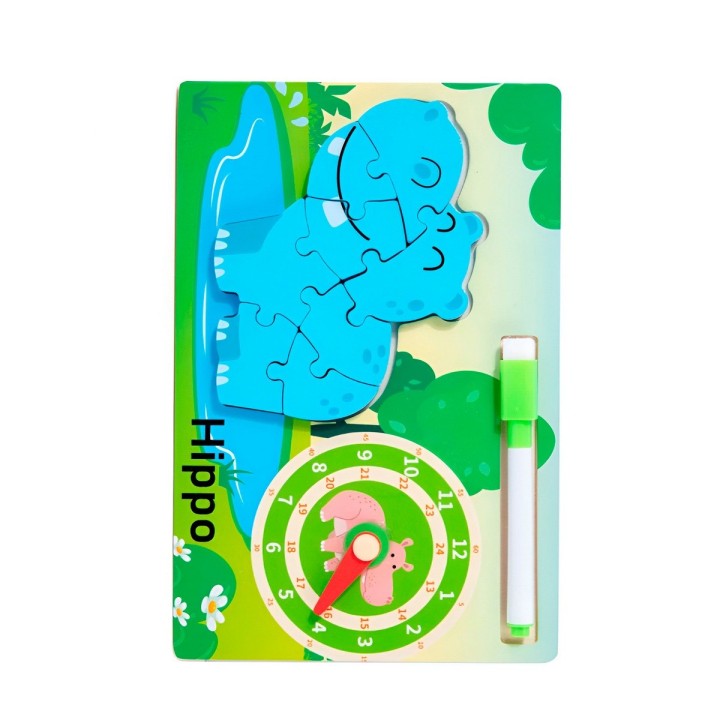 Rompecabeza Didactico Animal Selva + Reloj Tablero Marcador