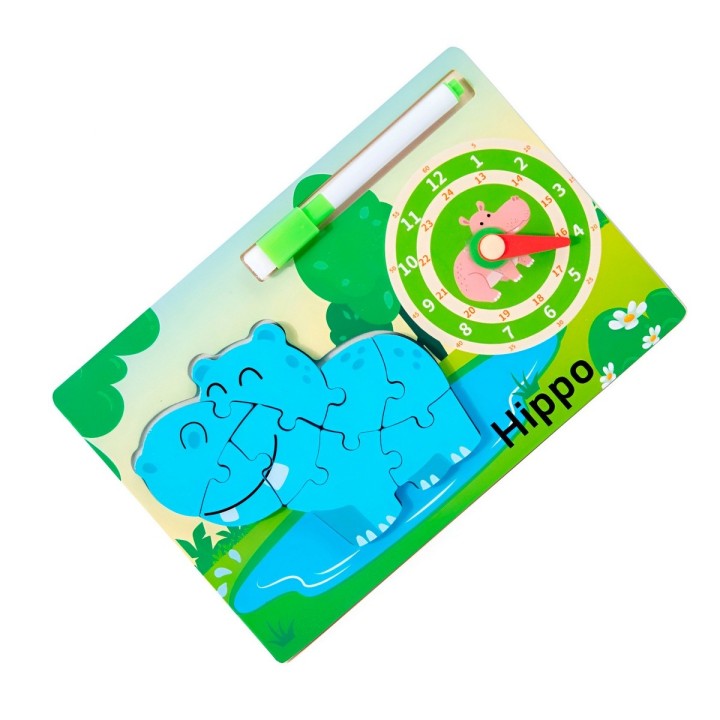 Rompecabeza Didactico Animal Selva + Reloj Tablero Marcador