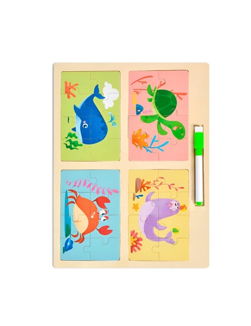 Rompecabeza Didactico Enseñanza 4 En 1 + Tablero Y Marcador