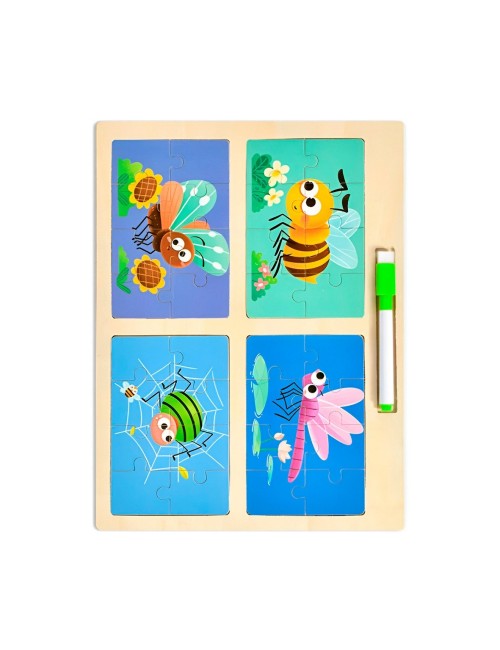 Rompecabeza Didactico Enseñanza 4 En 1 + Tablero Y Marcador