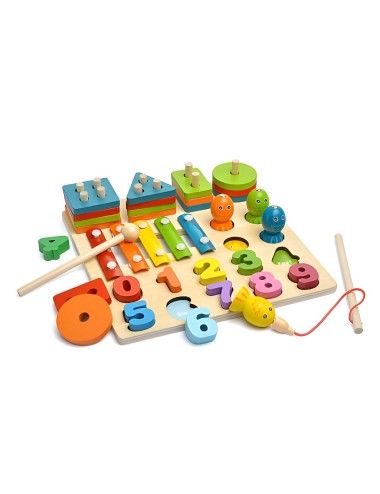 Juego De Mesa 4 En 1 Encastre Pesca Xilofono Apilado Niños