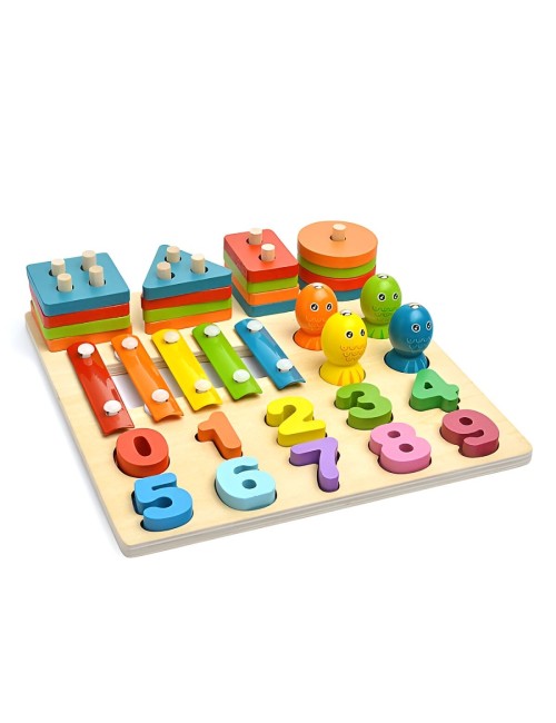 Juego De Mesa 4 En 1 Encastre Pesca Xilofono Apilado Niños