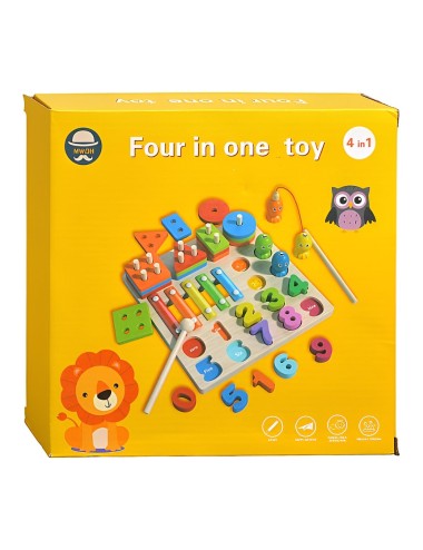 Juego De Mesa 4 En 1 Encastre Pesca Xilofono Apilado Niños