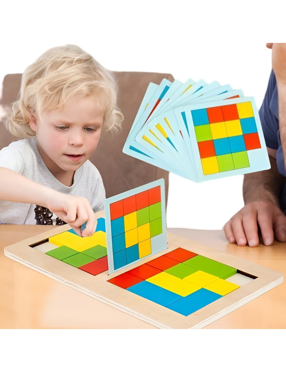 Juego De Mesa Madera Patrones Colores Figuras Logica