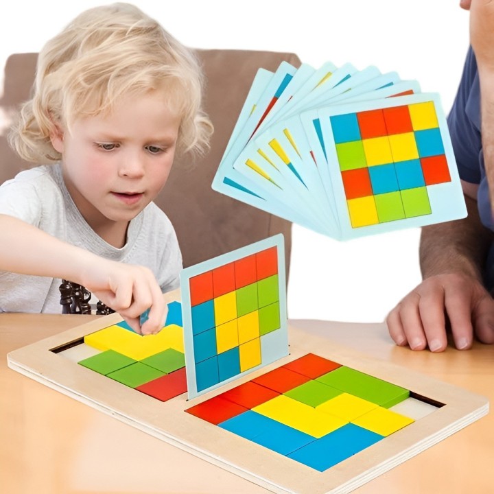Juego De Mesa Madera Patrones Colores Figuras Logica
