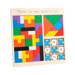Juego De Mesa Madera 3 En 1 Tangram Triqui Geometrico