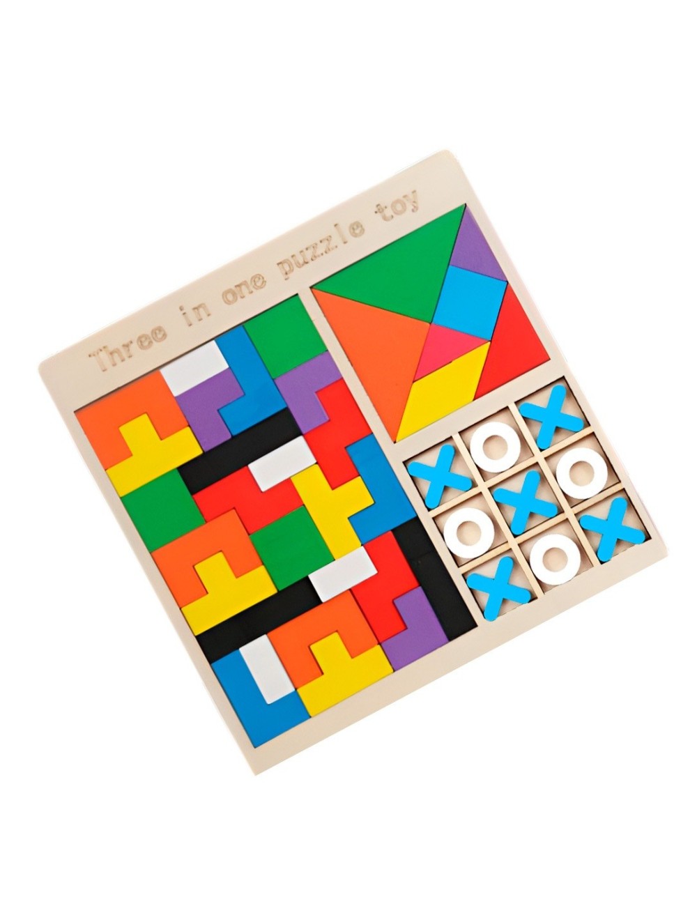 Juego De Mesa Madera 3 En 1 Tangram Triqui Geometrico