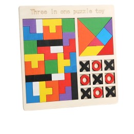Juego De Mesa Madera 3 En 1 Tangram Triqui Geometrico
