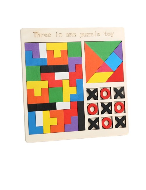 Juego De Mesa Madera 3 En 1 Tangram Triqui Geometrico
