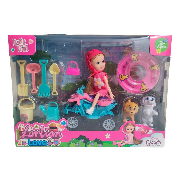 Muñeca Con Cuatrimoto Interactiva Mascotas + Accesorios