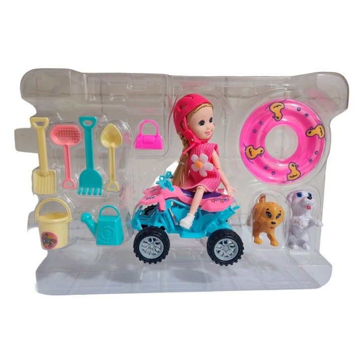 Muñeca Con Cuatrimoto Interactiva Mascotas + Accesorios