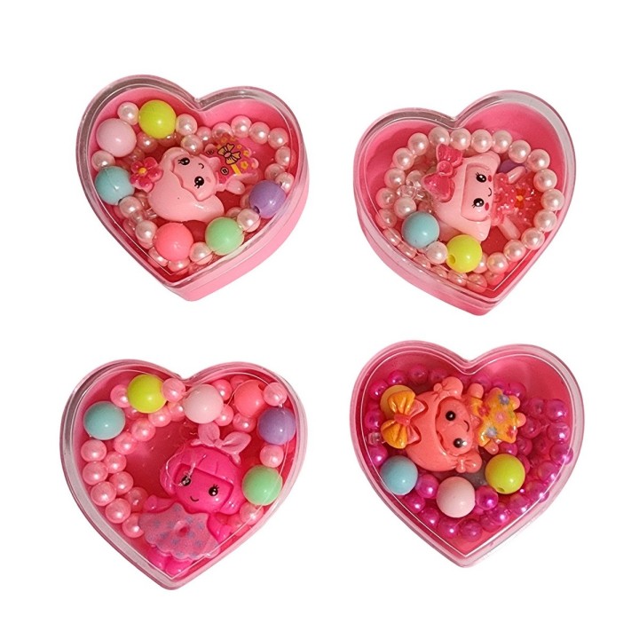 Set De Collares De Juguete Para Niñas + Estuche Corazon X 4u
