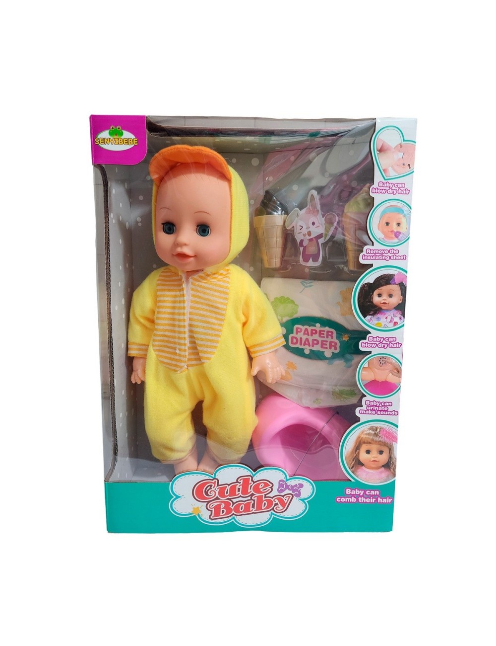 Muñeco Bebe Pijama Con Pañal Bacinilla + Accesorios
