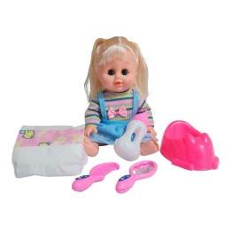 Muñeca Bebe Vestido Con Pañal Bacinilla + Accesorios Belleza
