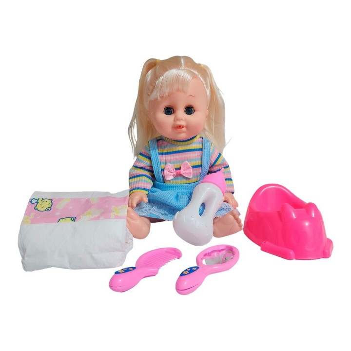 Muñeca Bebe Vestido Con Pañal Bacinilla + Accesorios Belleza