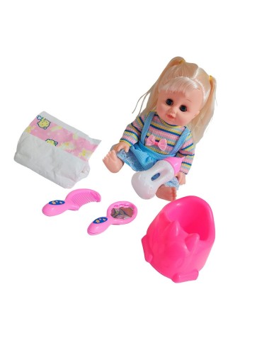 Muñeca Bebe Vestido Con Pañal Bacinilla + Accesorios Belleza