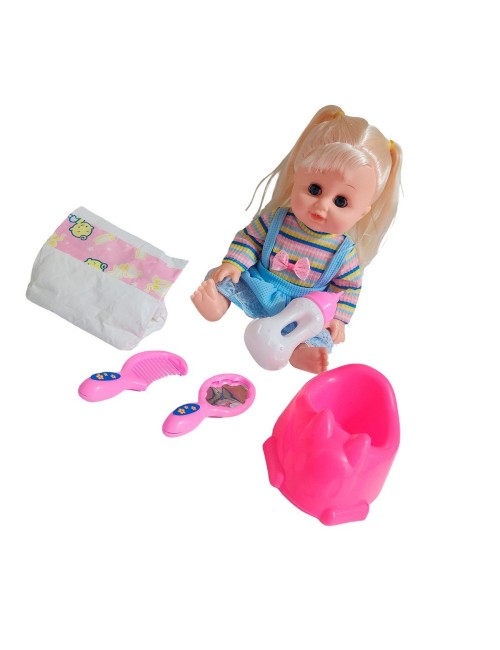 Muñeca Bebe Vestido Con Pañal Bacinilla + Accesorios Belleza
