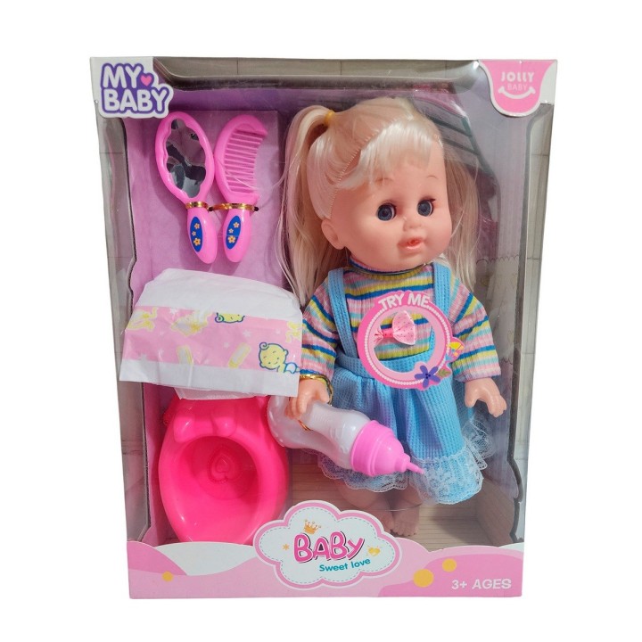 Muñeca Bebe Vestido Con Pañal Bacinilla + Accesorios Belleza