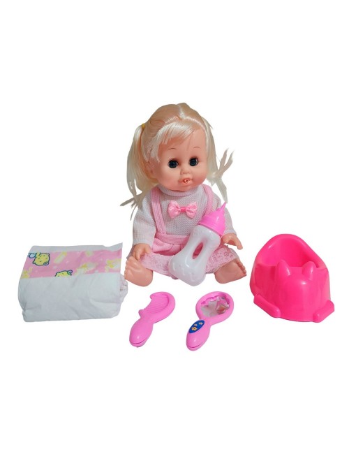 Muñeca Bebe Vestido Con Pañal Bacinilla + Accesorios Belleza