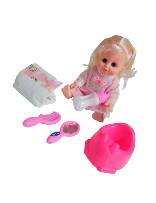 Muñeca Bebe Vestido Con Pañal Bacinilla + Accesorios Belleza