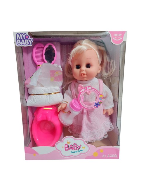 Muñeca Bebe Vestido Con Pañal Bacinilla + Accesorios Belleza