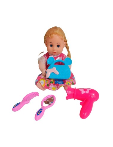 Muñeca Bebe Con Vestido + Accesorios De Belleza Juguete Niña