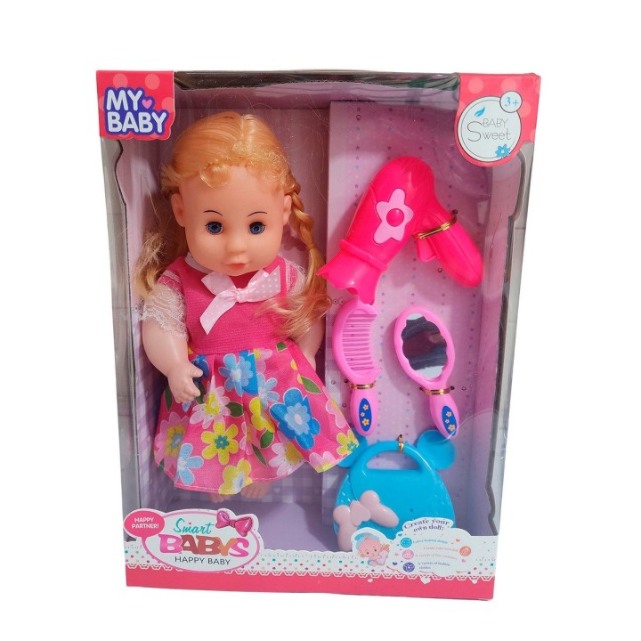 Muñeca Bebe Con Vestido + Accesorios De Belleza Juguete Niña