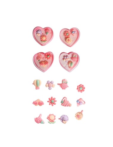 Set De Anillos Ajustables Juguete Niñas Figuras + Estuche